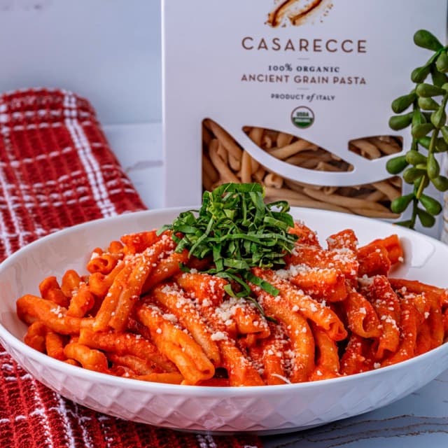 Vodka Sauce Casarecce with Bona Fortuna Basil Marinara