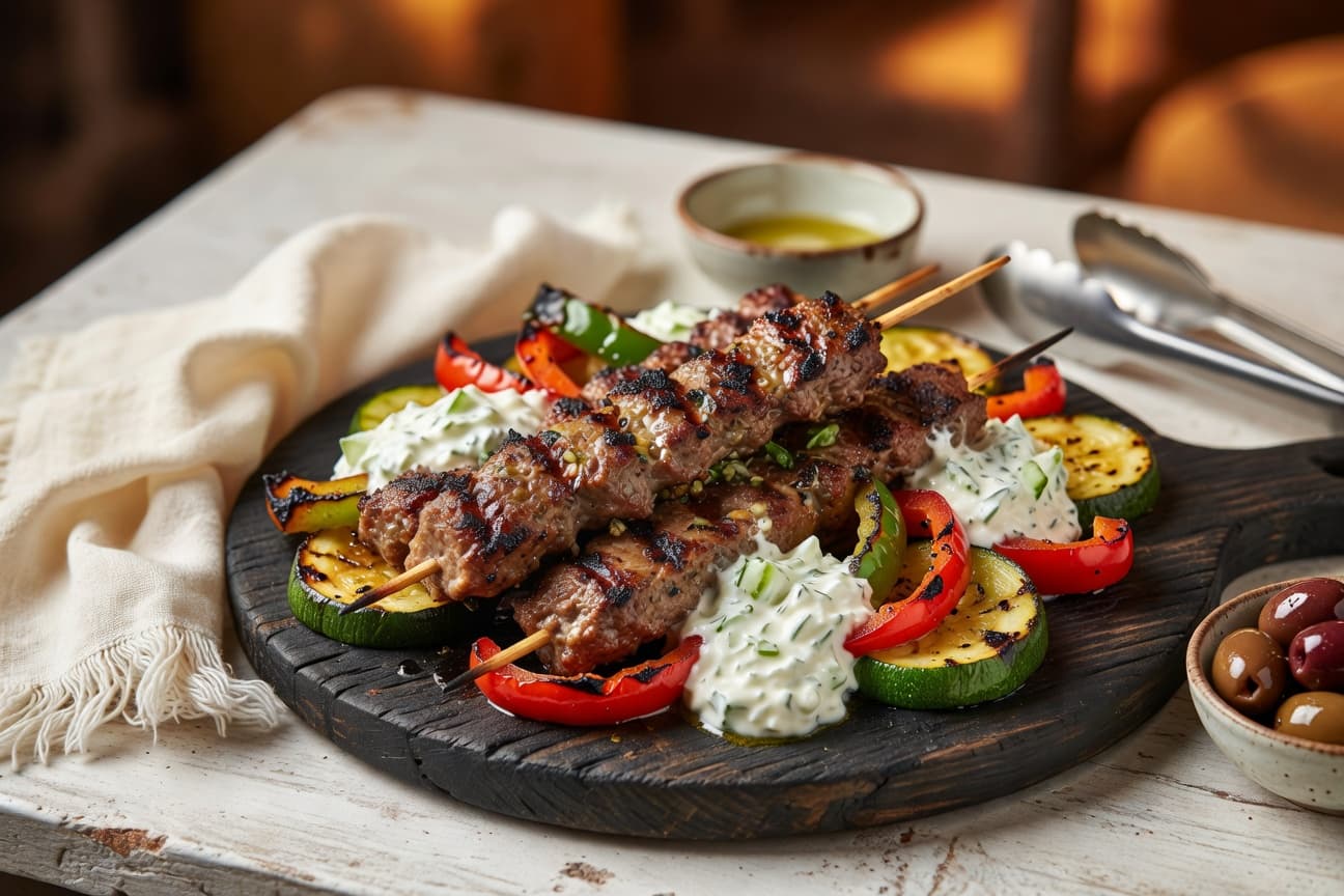 Grilled Lamb Kofta with Tzatziki & Charred Vegetables