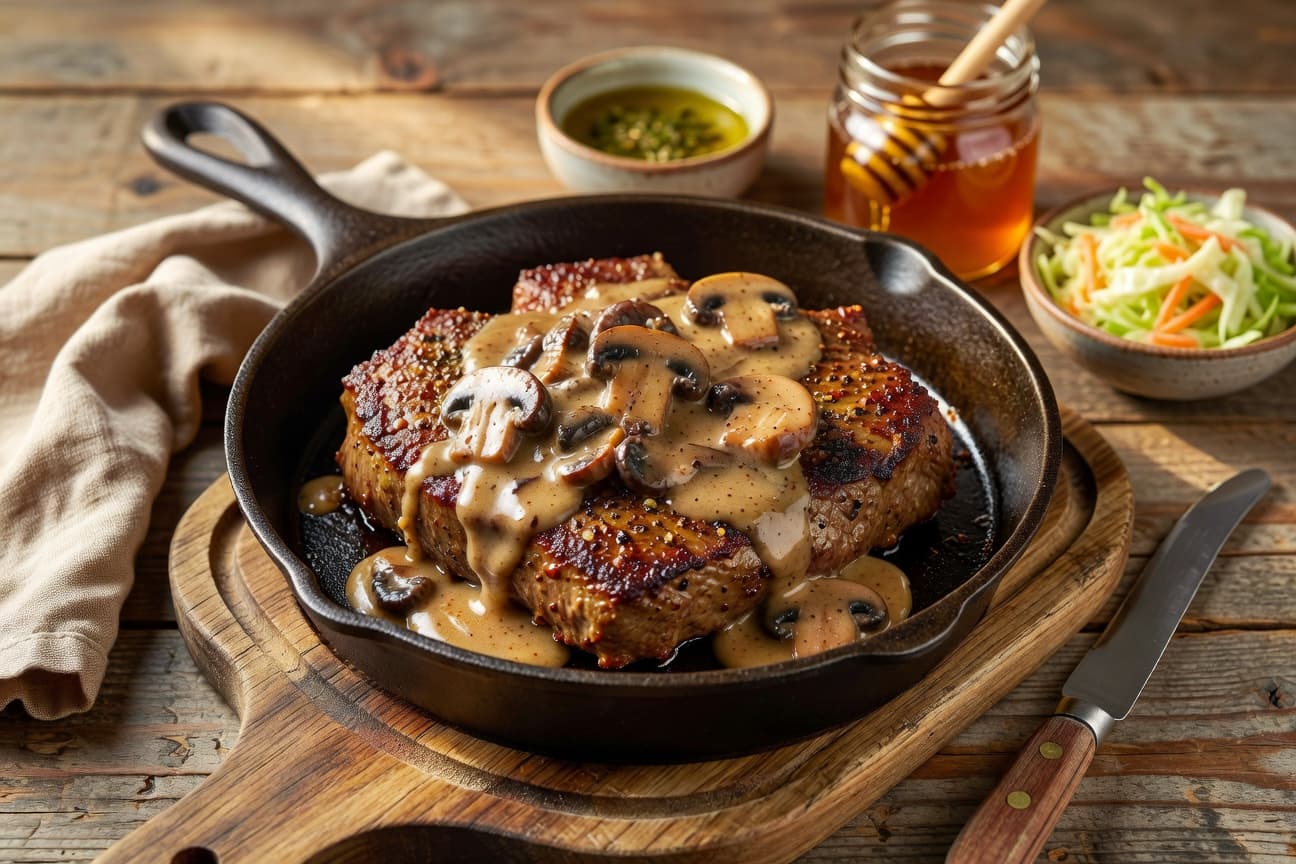 Pan-Seared Beef Cube Steak with Creamy Mushroom Gravy