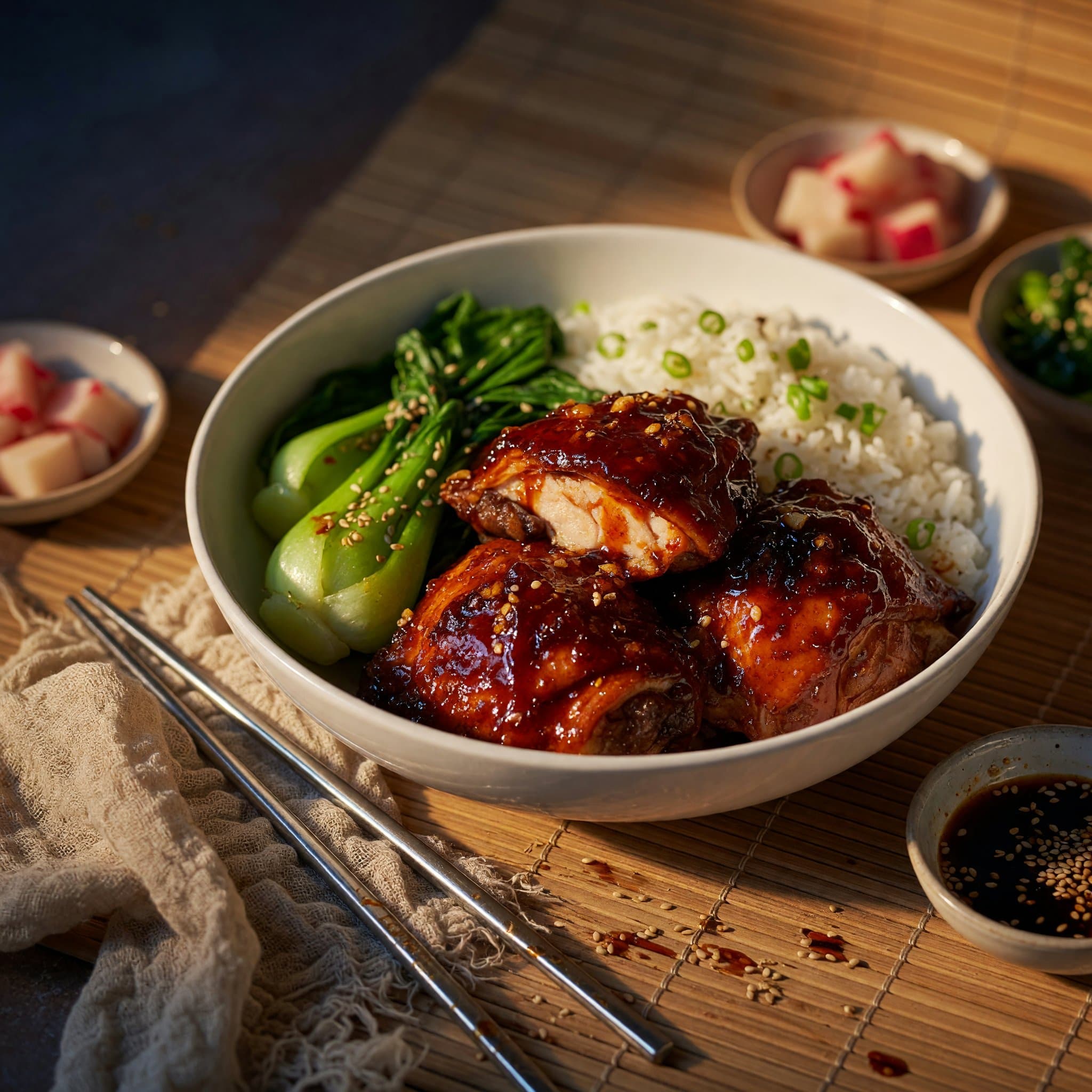 Korean Gochujang Chicken Thighs with Steamed Bok Choy