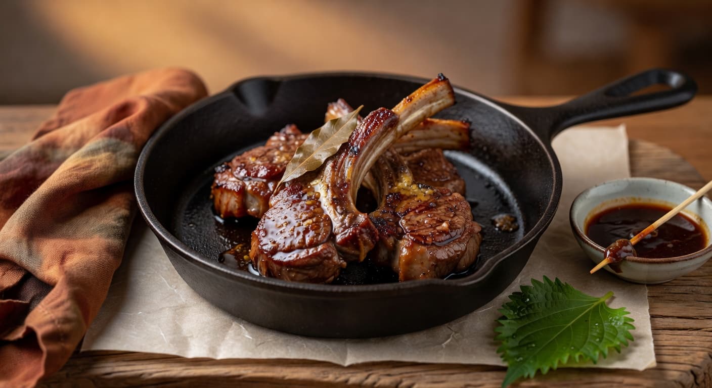 Pan-Seared Lamb Chops with Bay Leaf, Garlic Butter & Japanese Miso Glaze