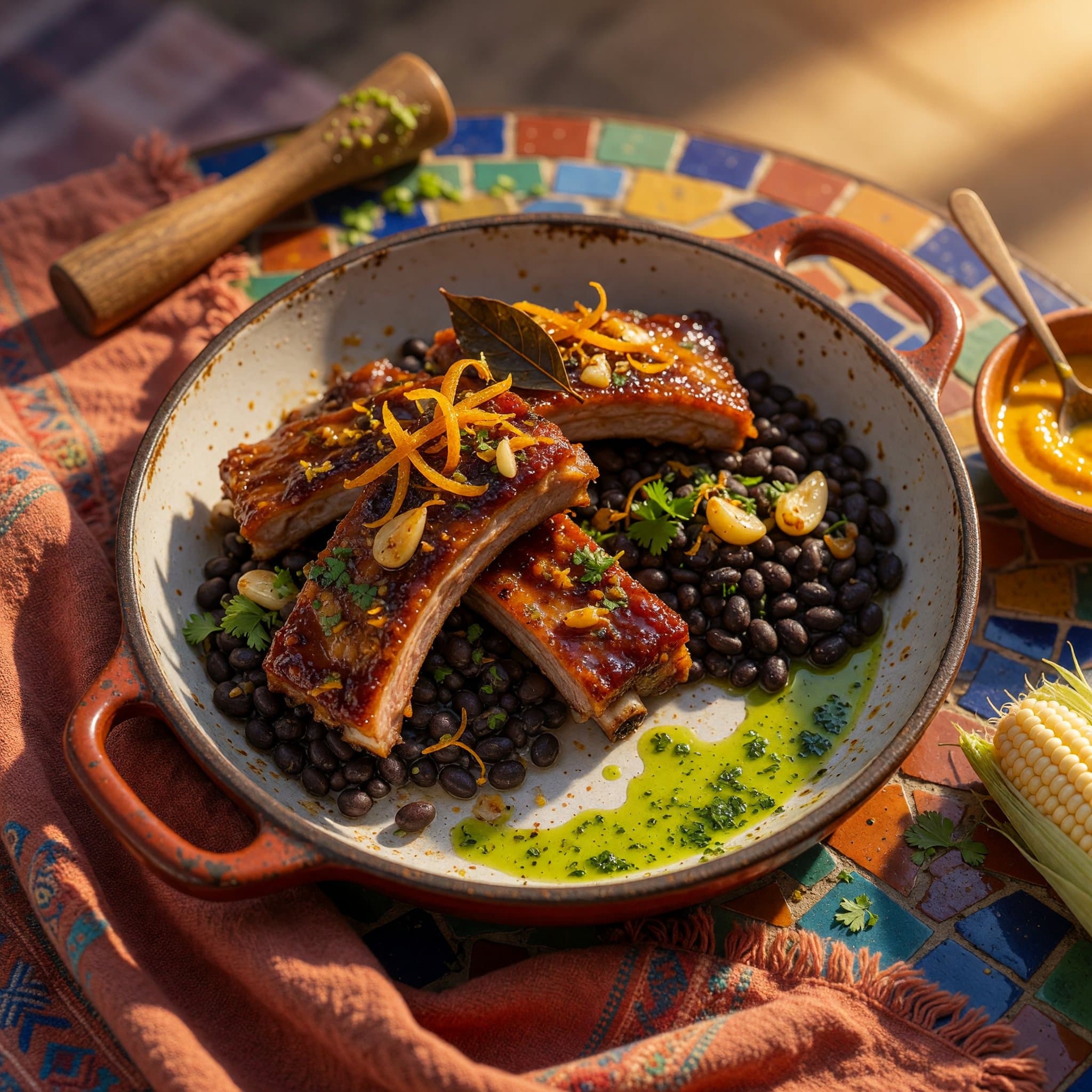 Glazed Pork Ribs with Black Beans and Orange