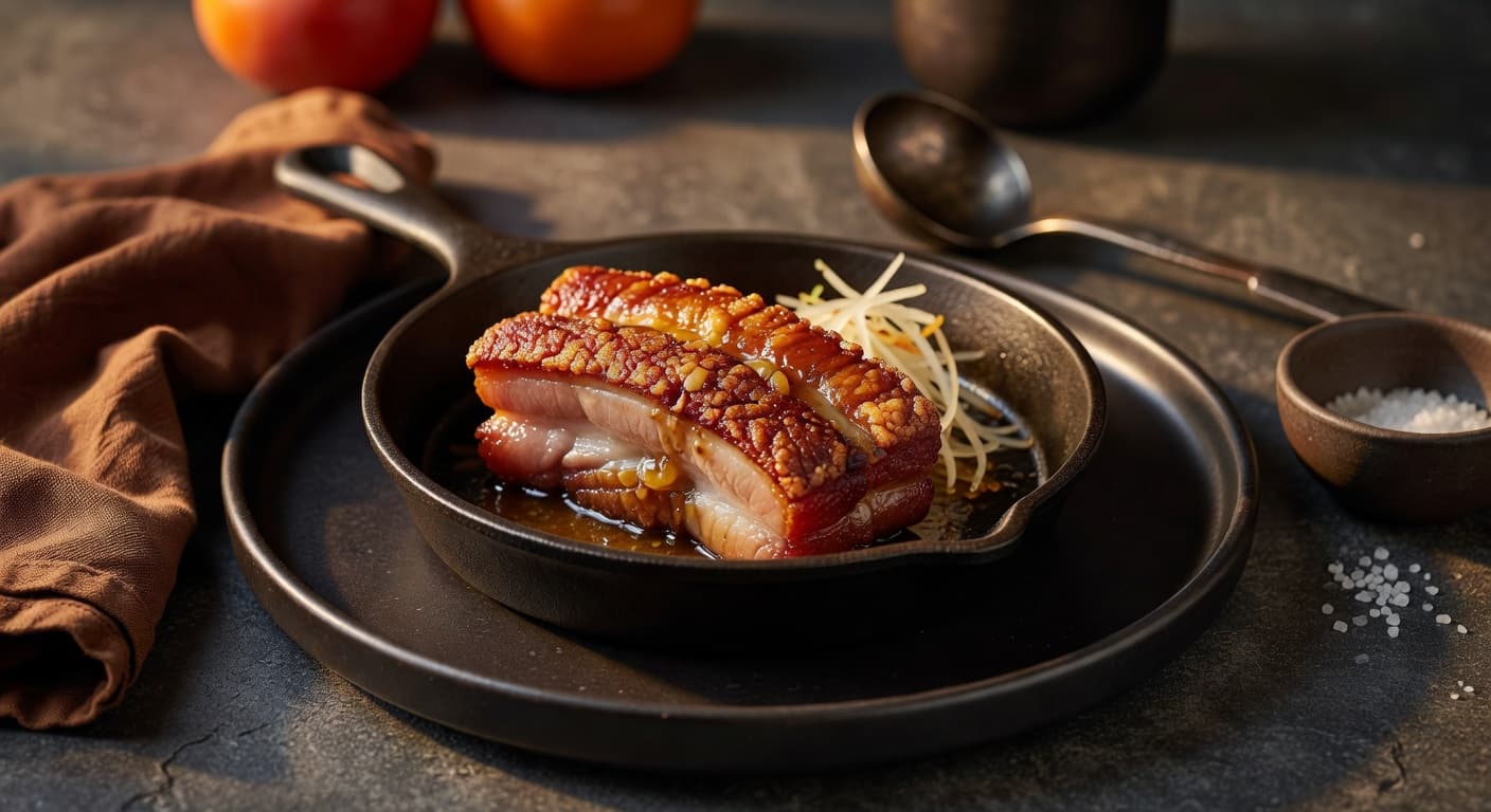 Pan-Seared Pork Belly with Crispy Skin & Ginger-Scallion Sauce