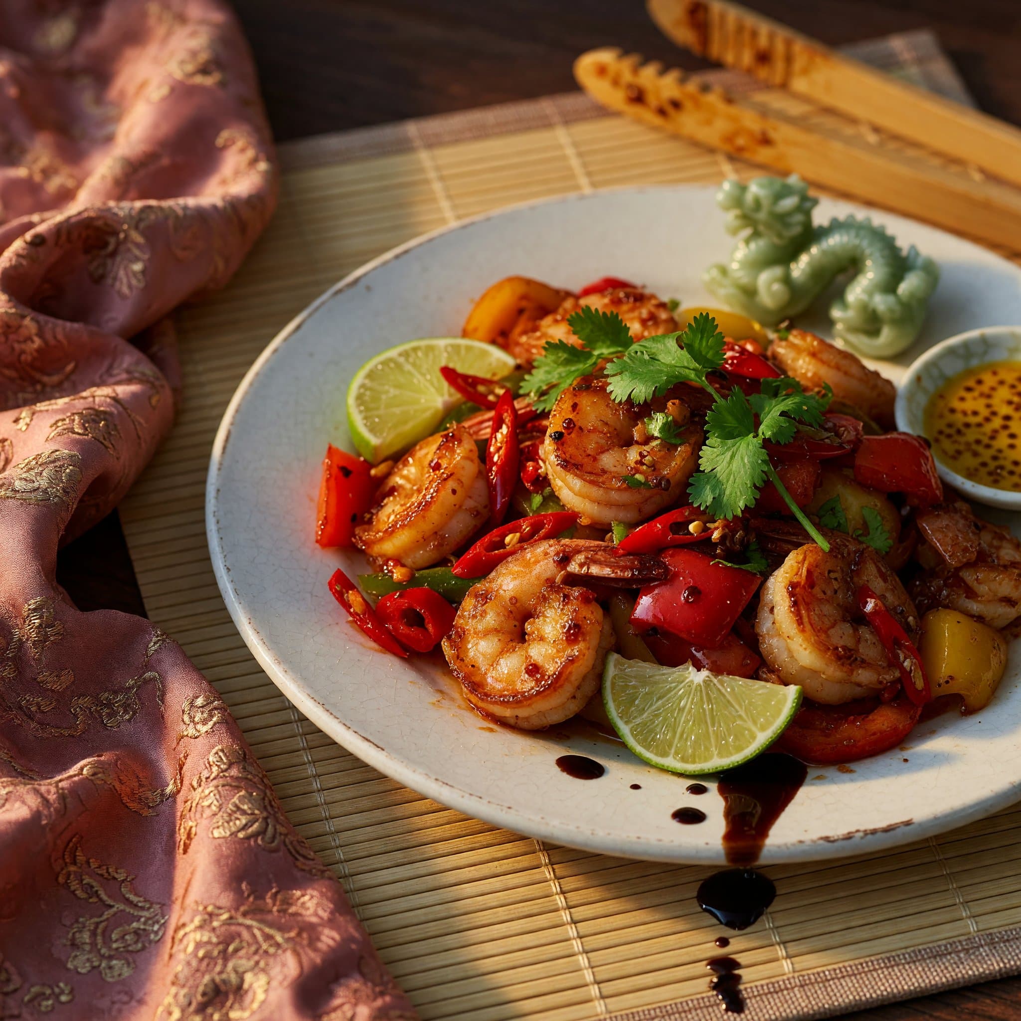 American Chinese Chili Lime Shrimp with Stir-Fried Vegetables
