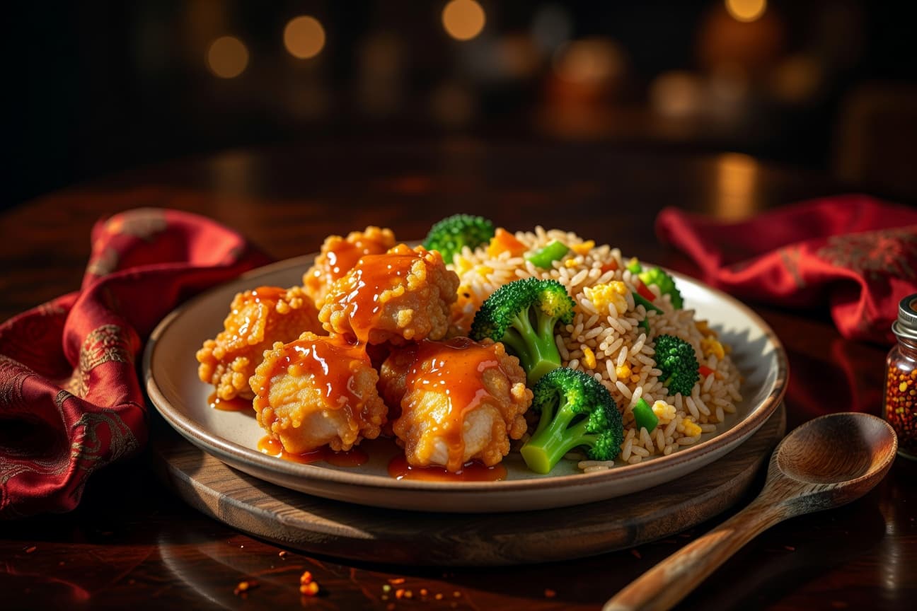 Orange Chicken with Broccoli & Fried Rice