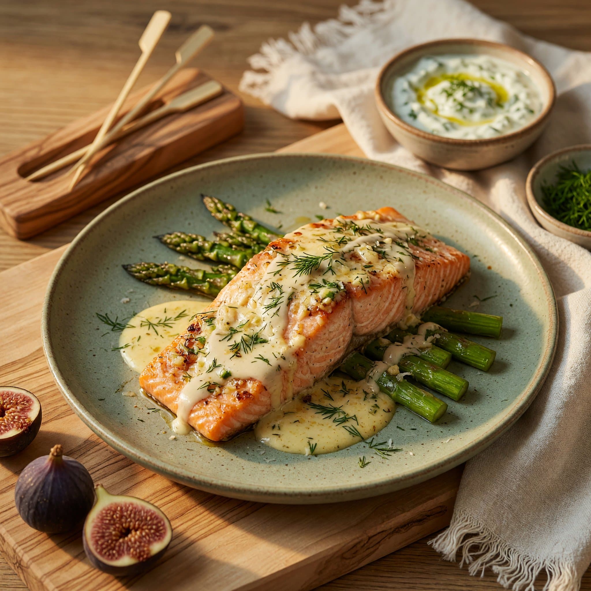 Creamy Garlic Parmesan Salmon with Roasted Asparagus